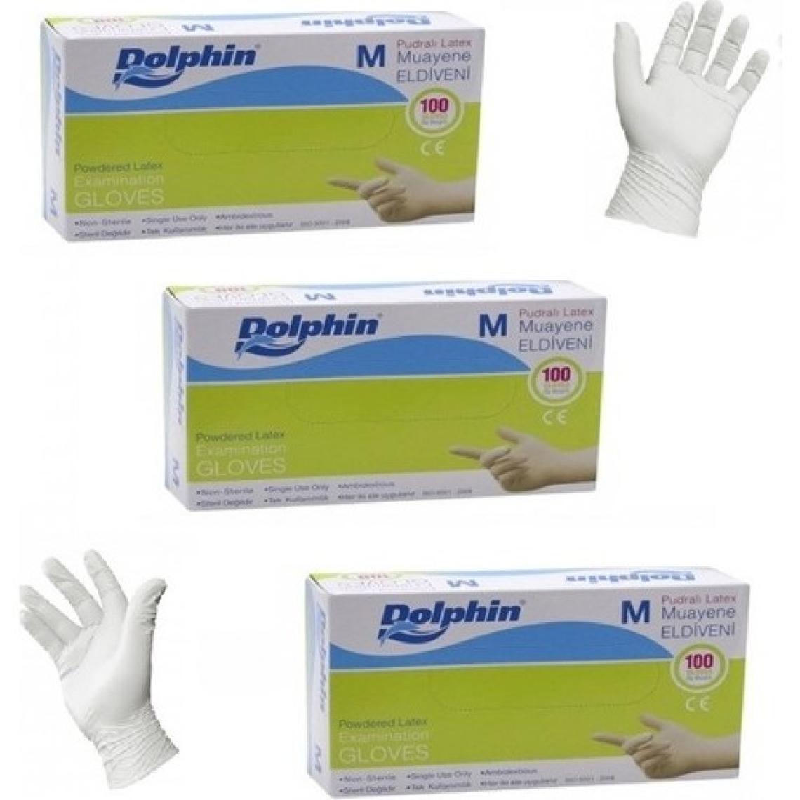 Dolphin Pudralı Lateks Eldiven 3lü Set (Medium) (3X100)