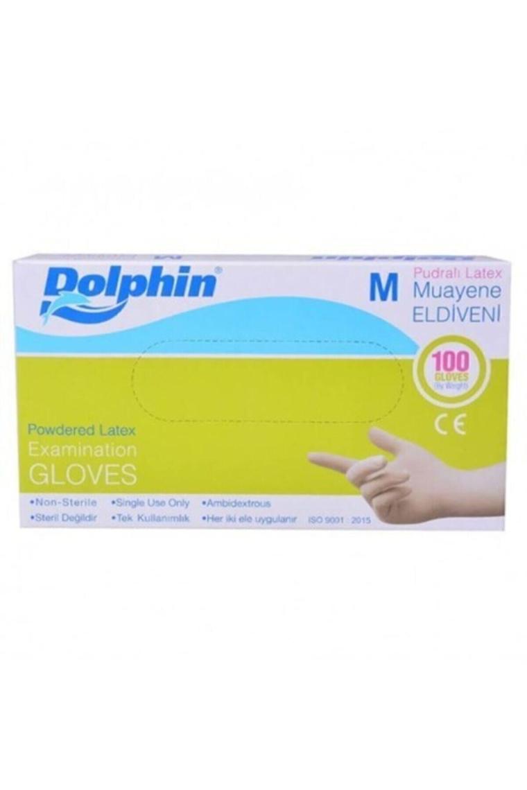 Dolphin Lateks Pudralı Orta Boy (M) 100 Adet Muayene Eldiveni