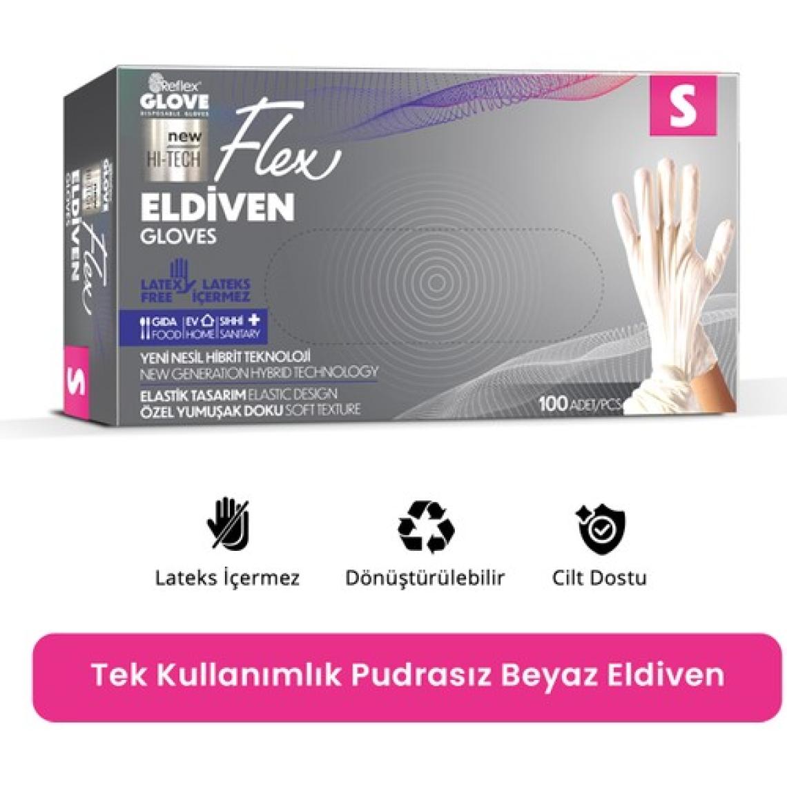 Reflex Flex Eldiven Tek Kullanımlık Pudrasız Beyaz S Beden Eldiven 100’lü