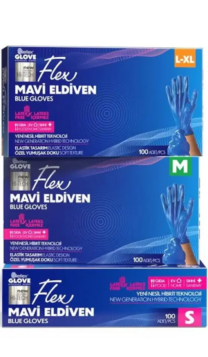 Reflex Glove Yeni Nesil Hibrit Teknoloji Polietilen Eldiven 100'lü Paket Mavi