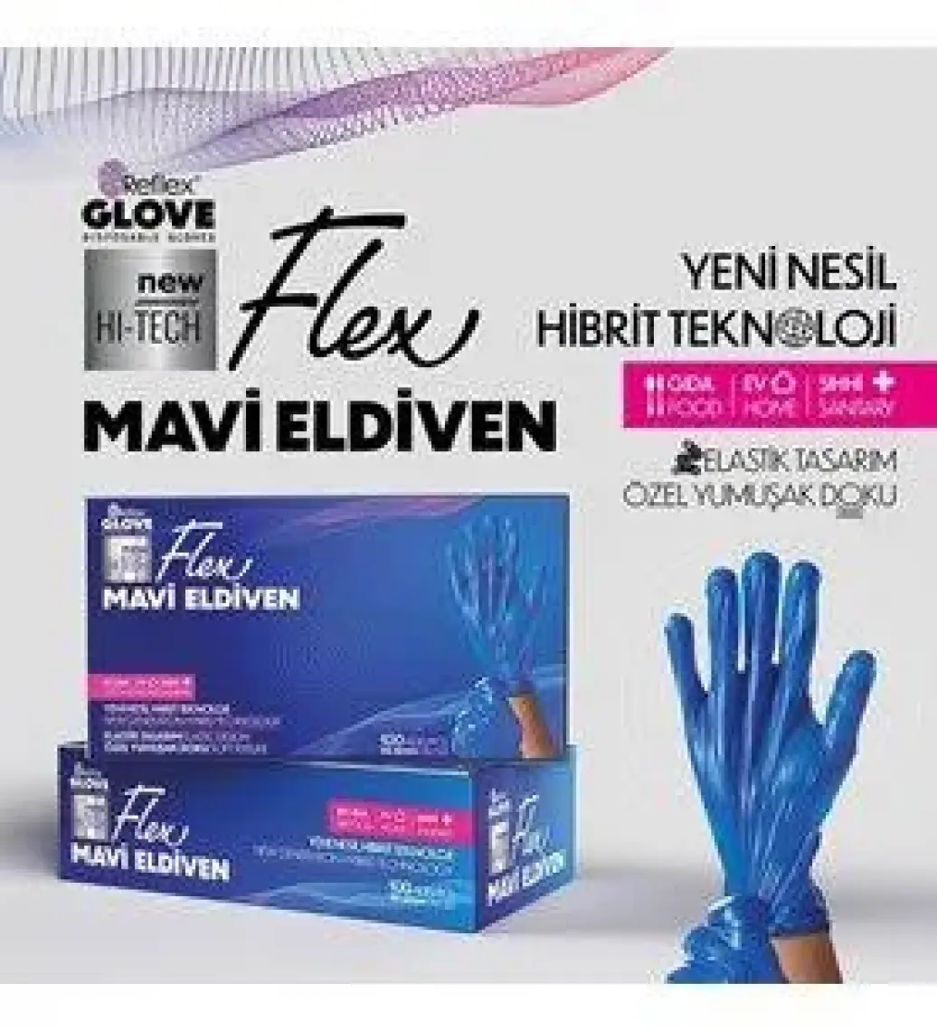 Reflex Glove Yeni Nesil Hibrit Teknoloji Polietilen Eldiven 100'lü Paket Mavi