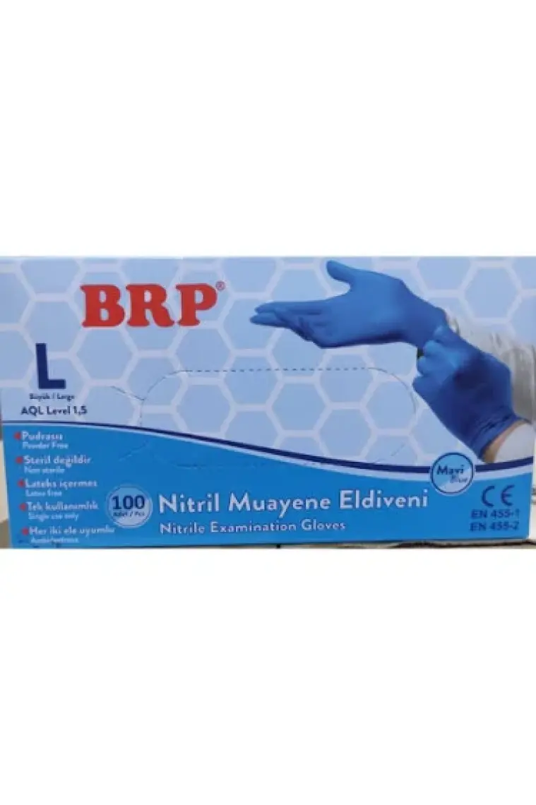 Brp Nitril Mavi Pudrasız Eldiven Large