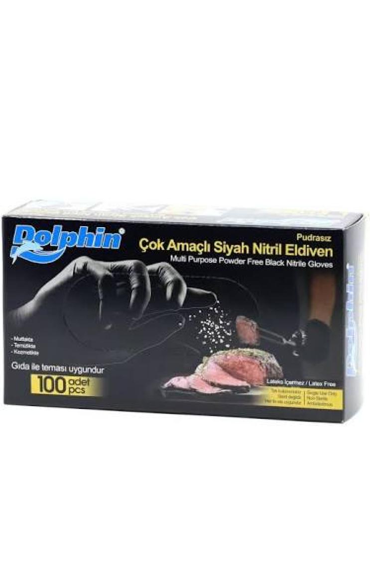 Dolphin Çok Amaçlı Pudrasız Siyah Nitril Eldiven Orta (M) - 100'LÜ