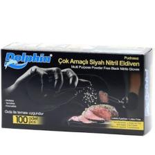 Dolphin Çok Amaçlı Pudrasız Siyah Nitril Eldiven Orta (M) - 100'LÜ