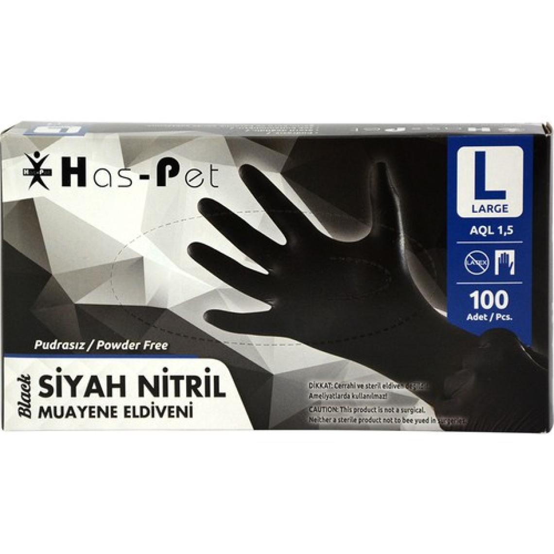Has-Pet Nitril Pudrasız Eldiven Siyah 100'lü - L