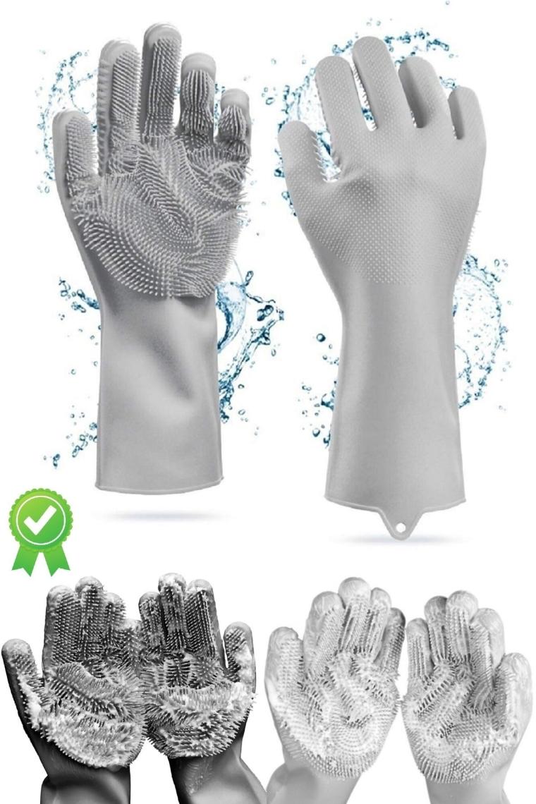 Tilbe Home Silikon Eldiven Bulaşık Yıkama Eldiveni Dayanıklı Kaymaz Tırtıklı Eldiven Fırın Mutfak Eldiveni 2 Li Set