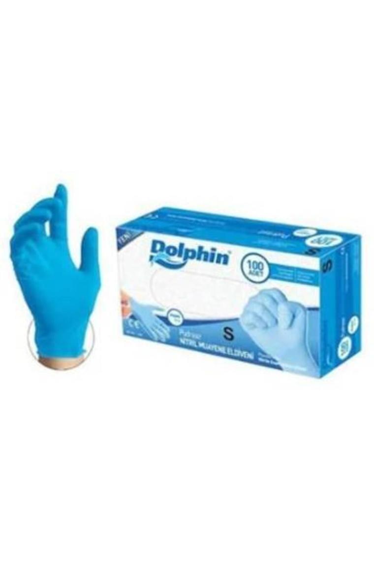 Dolphin Pudrasız Mavi Nitril Küçük Boy (S) 100'lü Paket Muayene Eldiveni