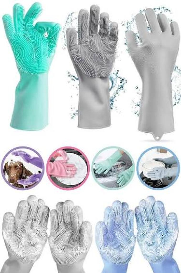 Tilbe Home Silikon Eldiven Bulaşık Yıkama Eldiveni Dayanıklı Kaymaz Tırtıklı Eldiven Fırın Mutfak Eldiveni 2 Li Set