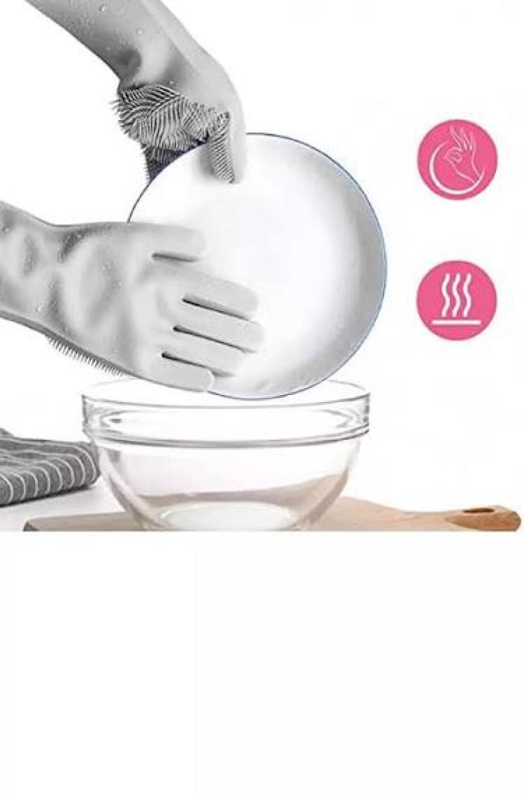 Tilbe Home Silikon Eldiven Bulaşık Yıkama Eldiveni Dayanıklı Kaymaz Tırtıklı Eldiven Fırın Mutfak Eldiveni 2 Li Set