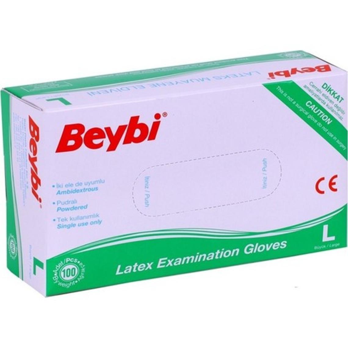 Beybi Latex Pudralı Çok Amaçlı Kullan At Eldiven Lateks 100' lü (L) Large / Büyük