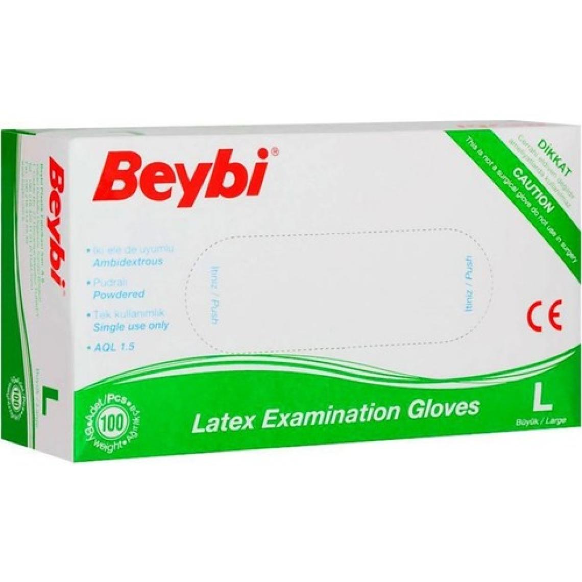 Beybi Latex Pudralı Çok Amaçlı Kullan At Eldiven Lateks 100' lü (L) Large / Büyük