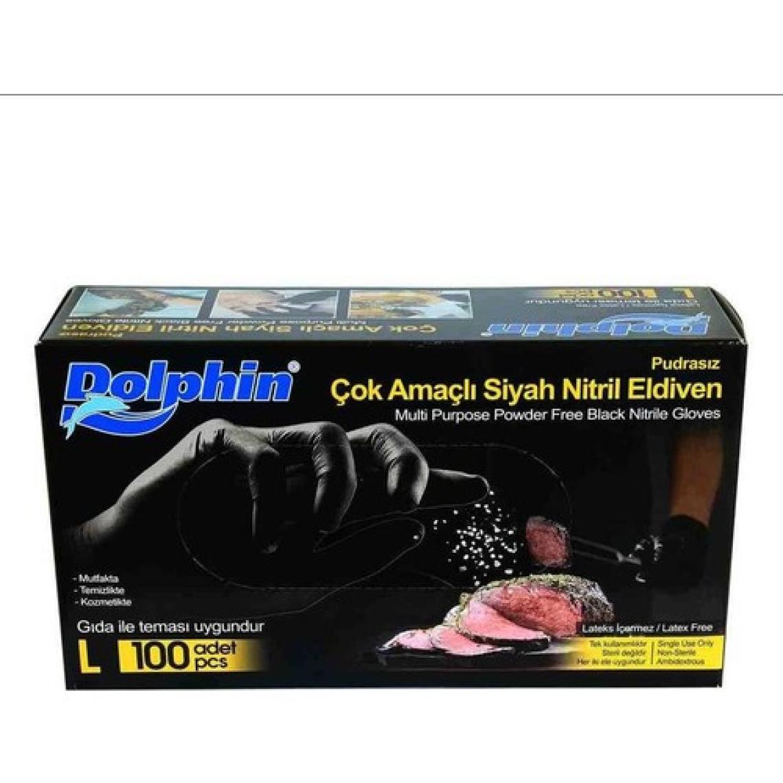 Dolphin Pudrasız Siyah Nitril Eldiven ( L Beden)