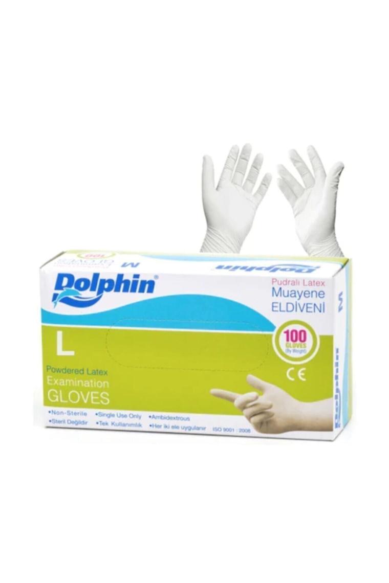 Dolphin Lateks Pudralı Büyük Boy (L) 100'lü Muayene Eldiveni