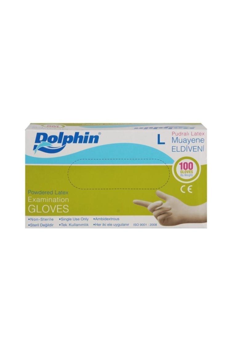 Dolphin Lateks Pudralı Büyük Boy (L) 100'lü Muayene Eldiveni