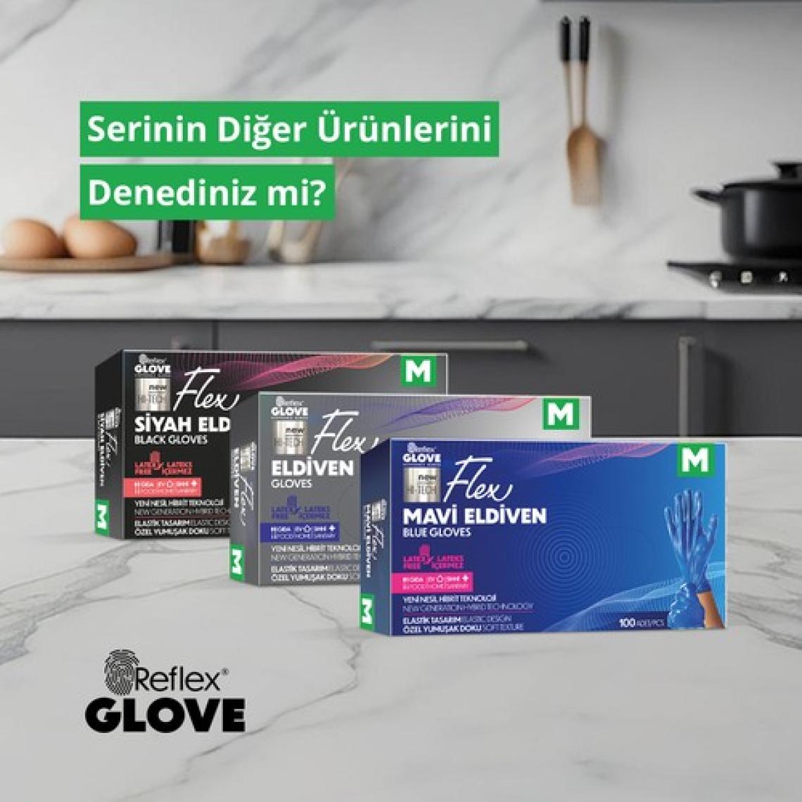 Reflex Flex Eldiven Tek Kullanımlık Pudrasız Mavi M Beden Eldiven 100’lü