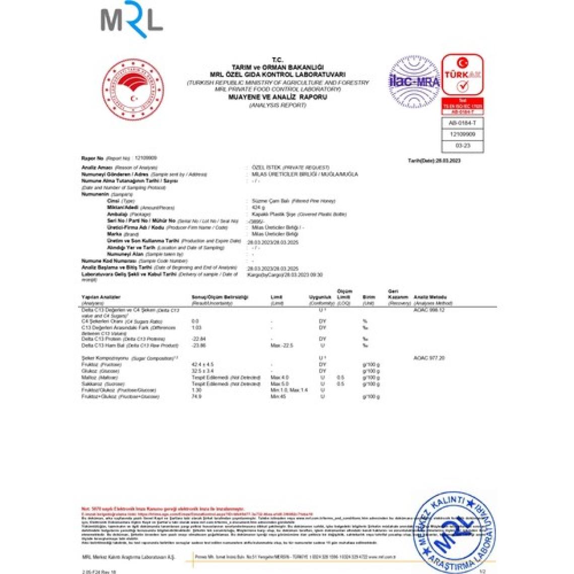 Milas Üreticiler Birliği Çam Balı 25 kg