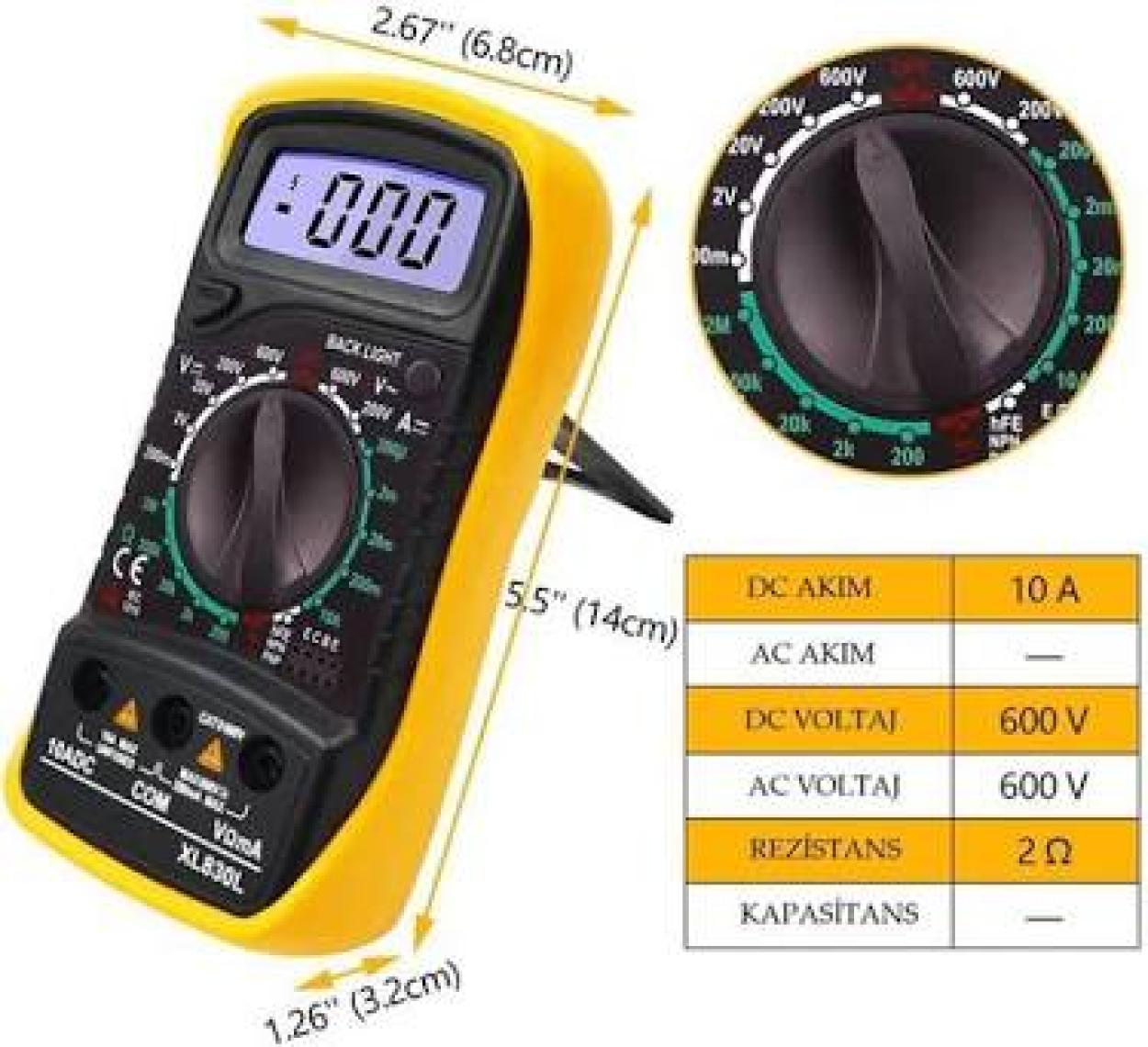 Hubstein XL830L Dijital Multimetre LED Ekranlı Avometre Mini Ölçü Aleti