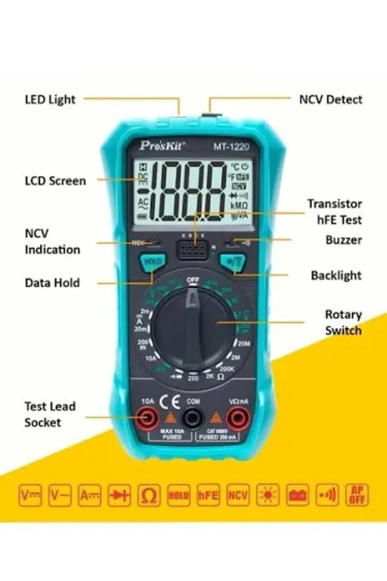 Pro's Kit Mt-1220 Dijital Multimetre Ölçü Aleti