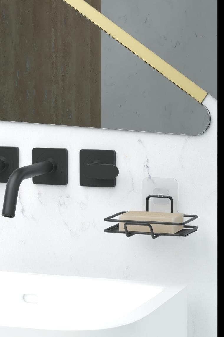 Zabata Yapışkanlı 2 Li Set Sabunluk Banyo Mutfak Lavabo Metal Katı Sabunluk Siyah