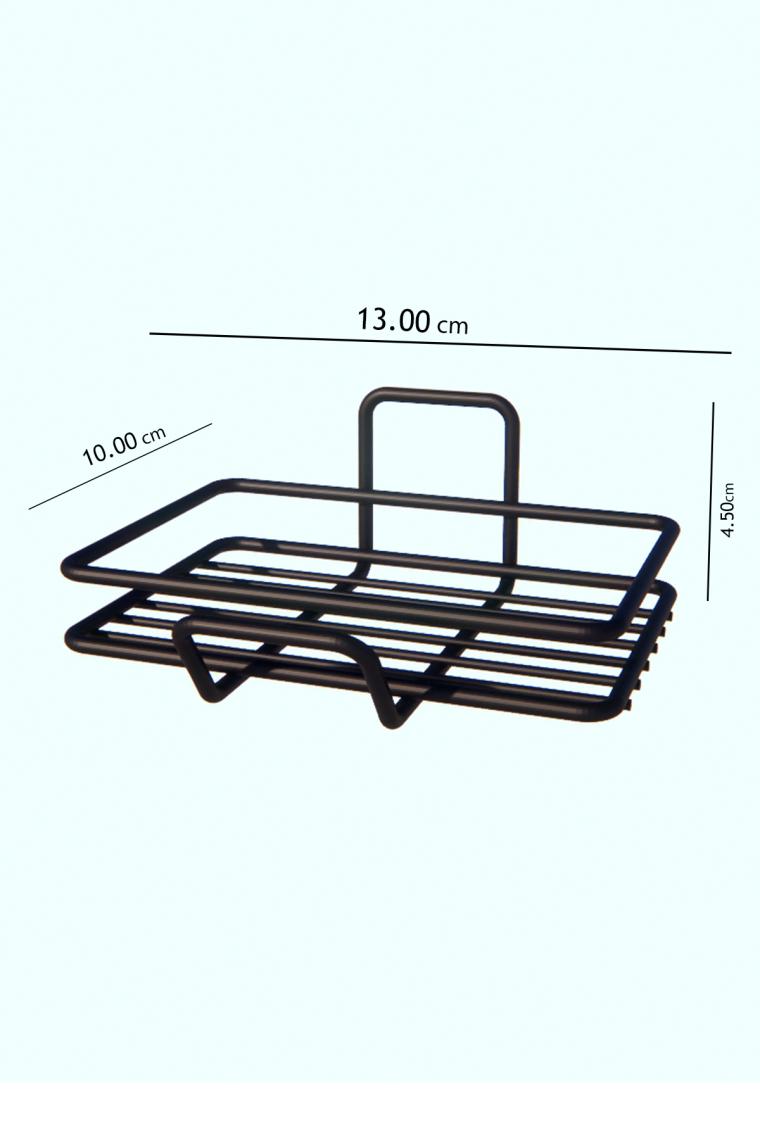 Zabata Yapışkanlı 2 Li Set Sabunluk Banyo Mutfak Lavabo Metal Katı Sabunluk Siyah