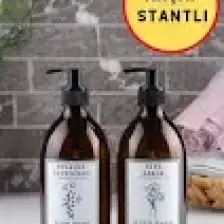 İncili Home Ahşap Stantlı 2'li Amber Cam Sıvı Sabun Bulaşık Deterjanı Şişesi Sabunluk 500 ml