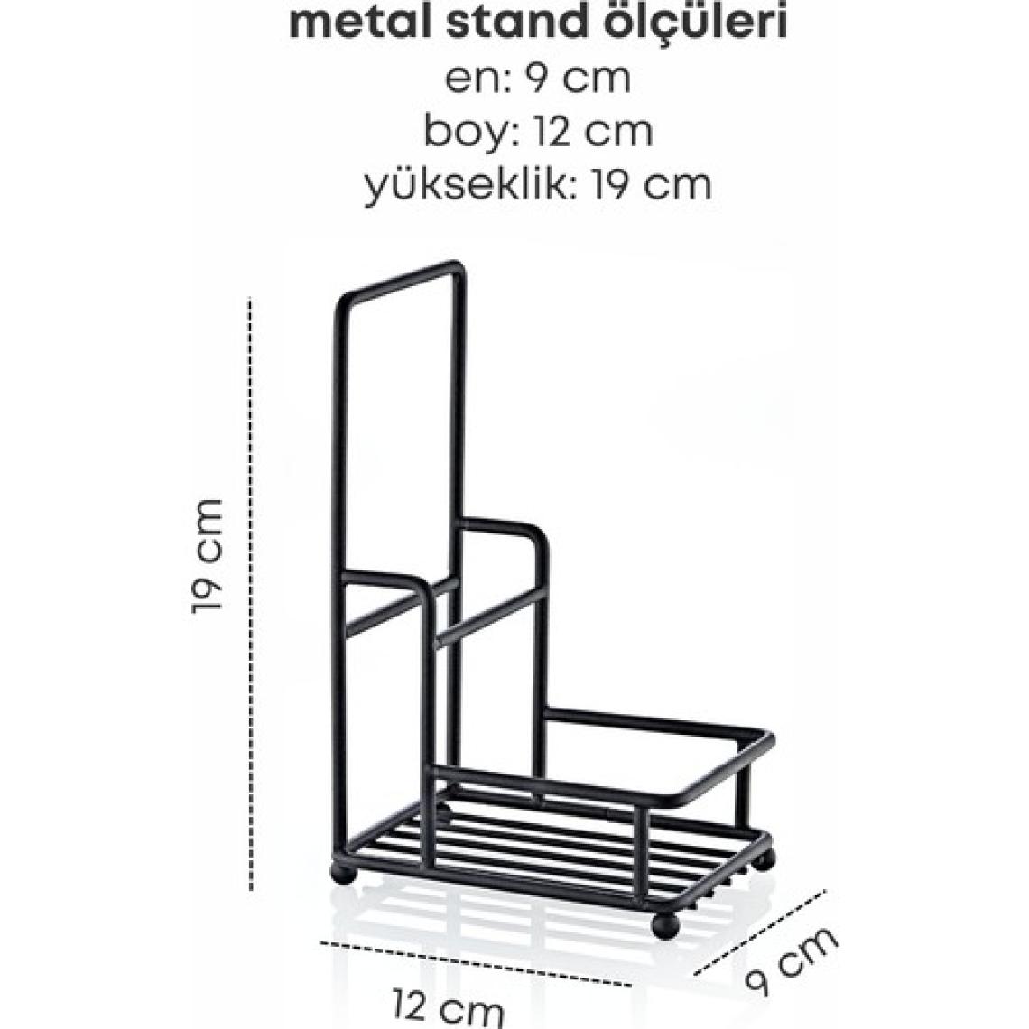 Grimor Life Metal Standlı Süngerli Tekli Şeffaf Ahşap Akrilik Bulaşık Deterjanı Sıvı Sabunluk 400 Ml-Bez Askılığı