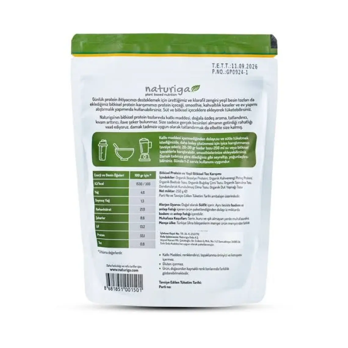Naturiga Yeşil Protein Karışımı (Green Blend) 250 gr
