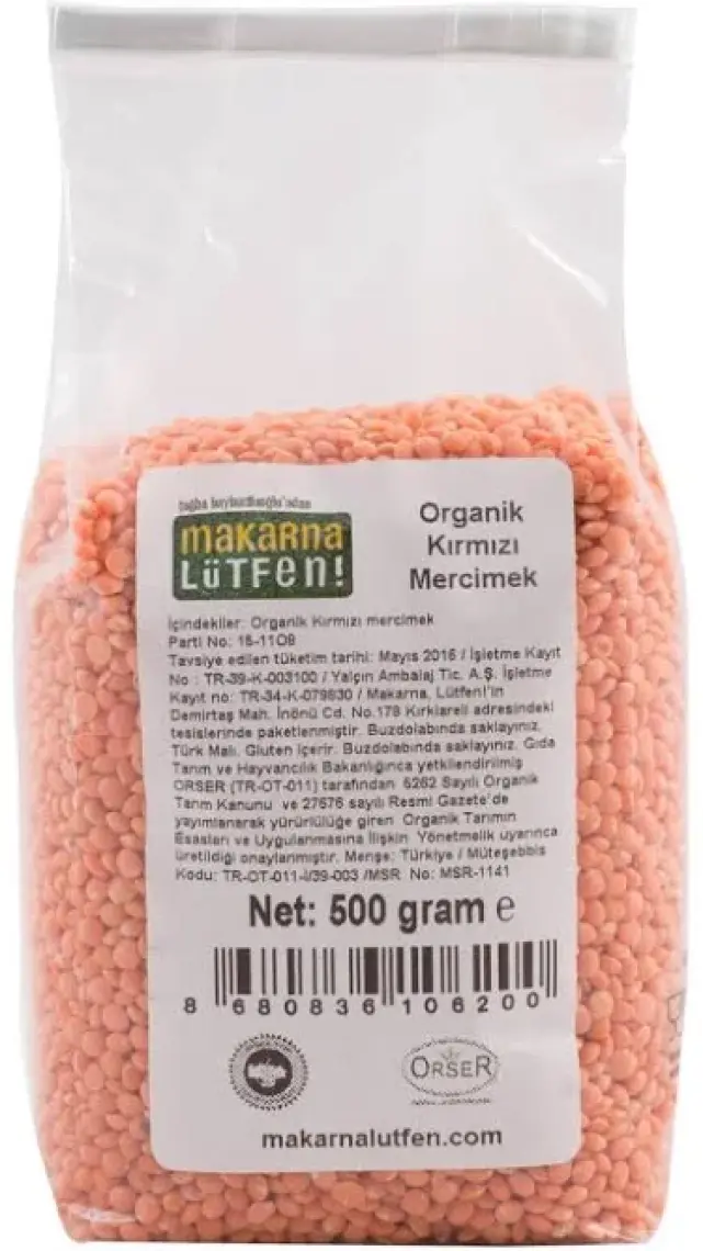 Makarna Lütfen Organik Kırmızı Mercimek (+7 Ay-250 gram)