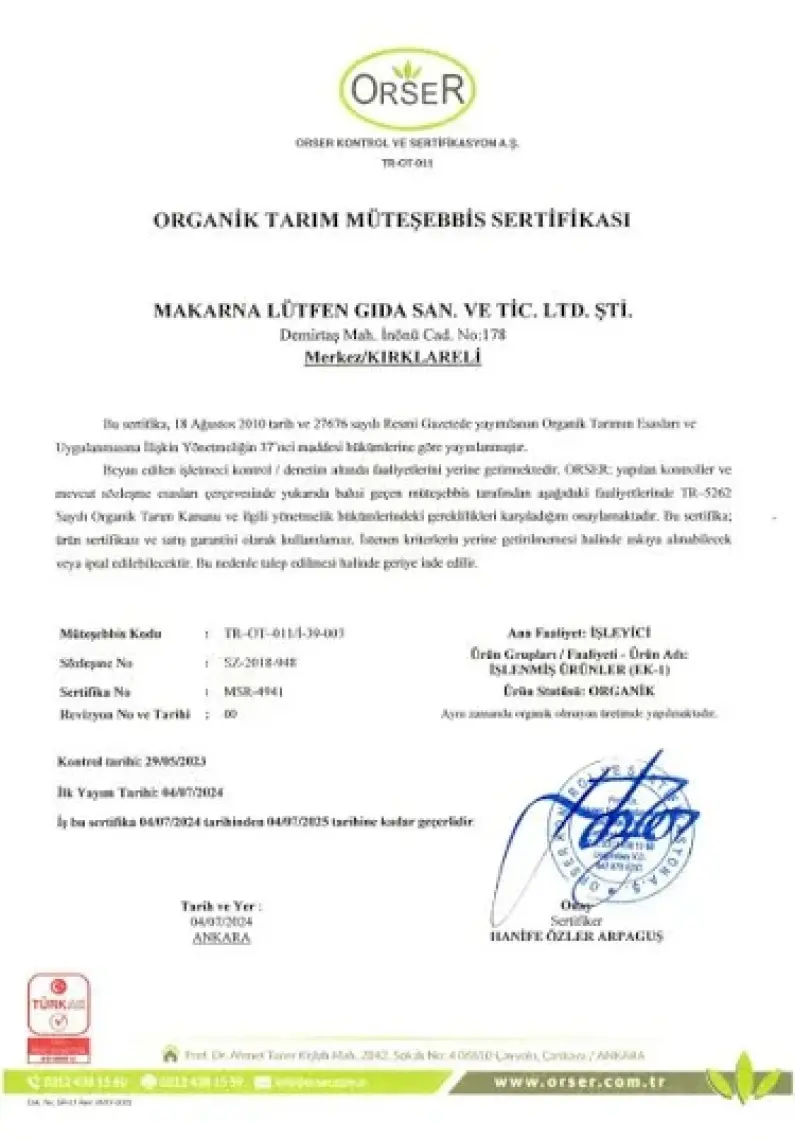 Makarna Lütfen Organik Kırmızı Mercimek (+7 Ay-250 gram)