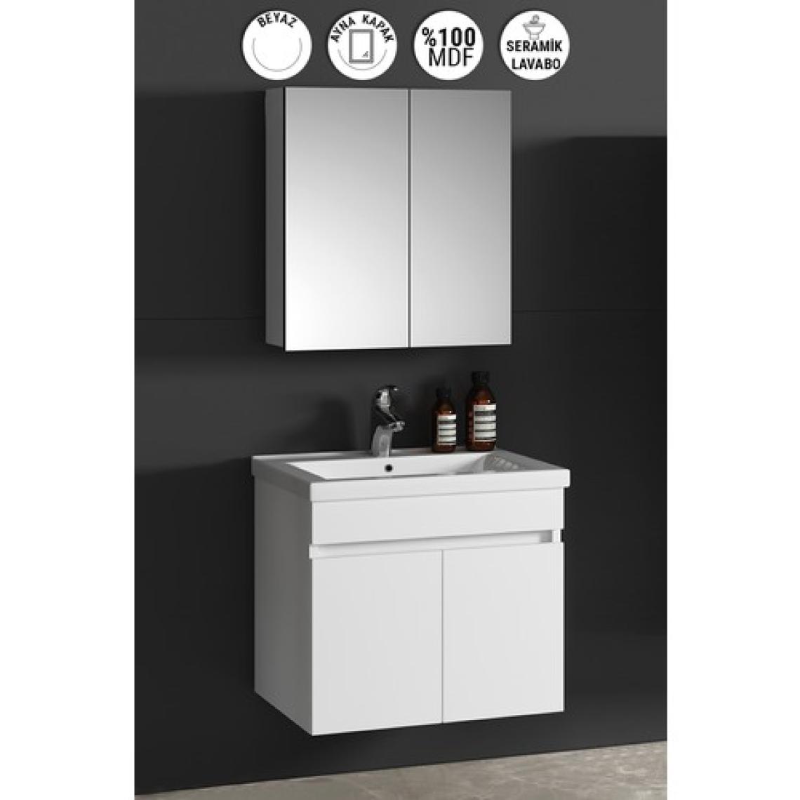 Özceden Çiğdem 55 cm Beyaz Mdf Seramik Lavabolu Asma Banyo Dolabı Takımı