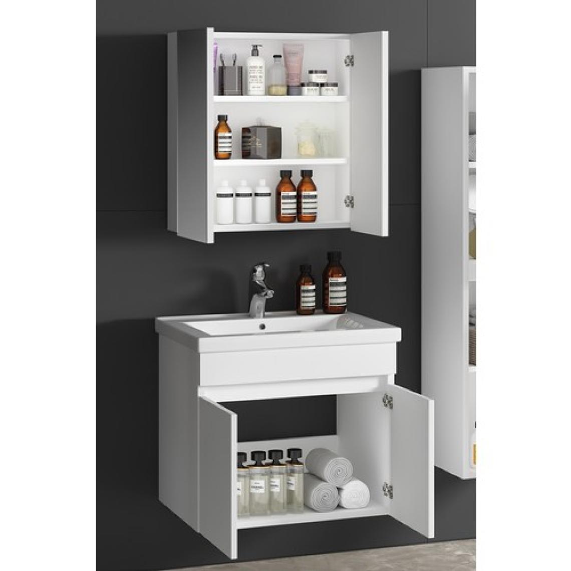 Özceden Çiğdem 55 cm Beyaz Mdf Seramik Lavabolu Asma Banyo Dolabı Takımı
