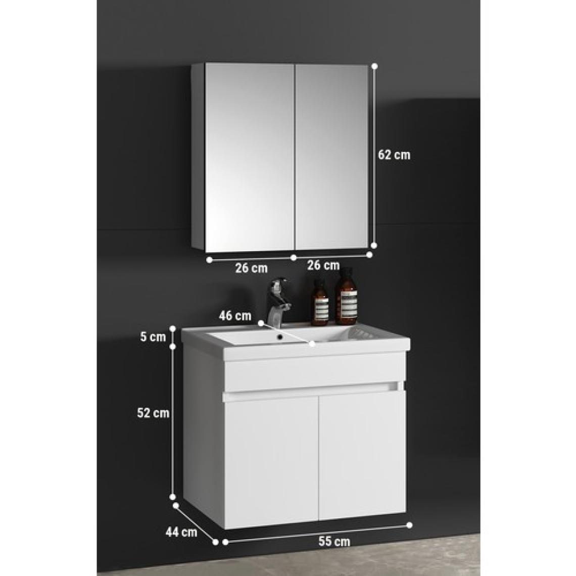 Özceden Çiğdem 55 cm Beyaz Mdf Seramik Lavabolu Asma Banyo Dolabı Takımı