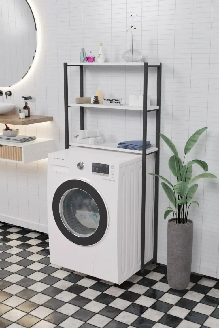Furnature Design Çamaşır Makinesi Üstü Düzenleyici Raf Banyo Dolabı Rafı Makina Üstü Dolap Raf Beyaz