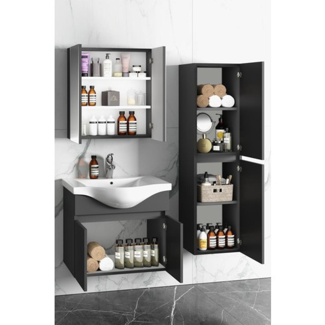 Özceden Yıldız 55+35 cm Antrasit Gri Mat Mdf Seramik Lavabolu Asma Banyo Dolabı Takımı