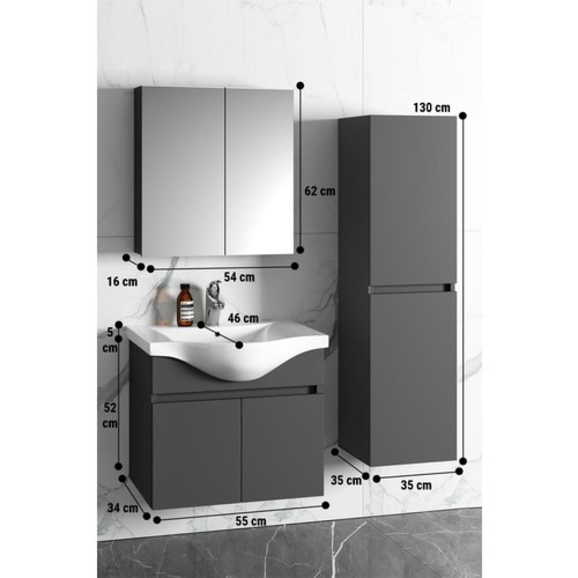 Özceden Yıldız 55+35 cm Antrasit Gri Mat Mdf Seramik Lavabolu Asma Banyo Dolabı Takımı