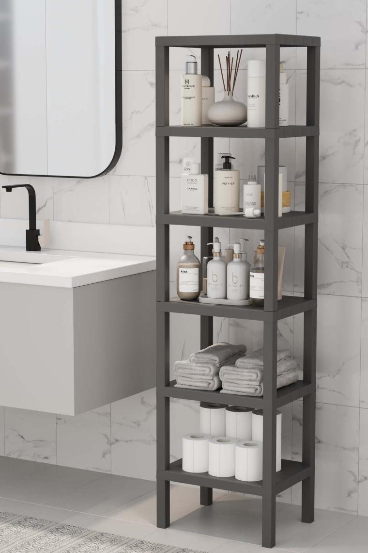 Trend Maison Dekoratif Plastik Çok Amaçlı Banyo Düzenleyici Saksılık Kitaplık Çiçeklik 6 Katlı Gri 1108