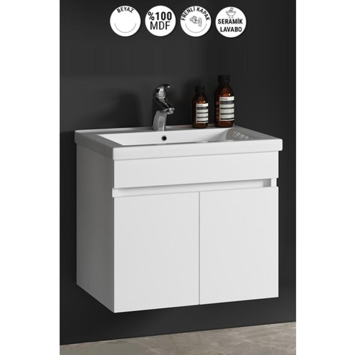 Özceden Çiğdem 80 cm Beyaz Mdf Seramik Lavabolu Asma Banyo Alt Dolabı