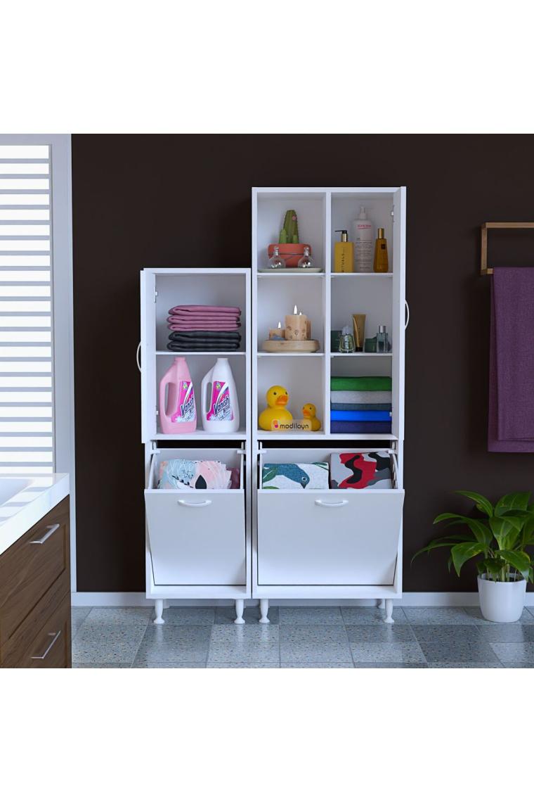 Modilayn Forbest Inci 97X165 cm 3 Kapaklı Kirli Çamaşır Dolabı Sepetli Banyo Dolabı