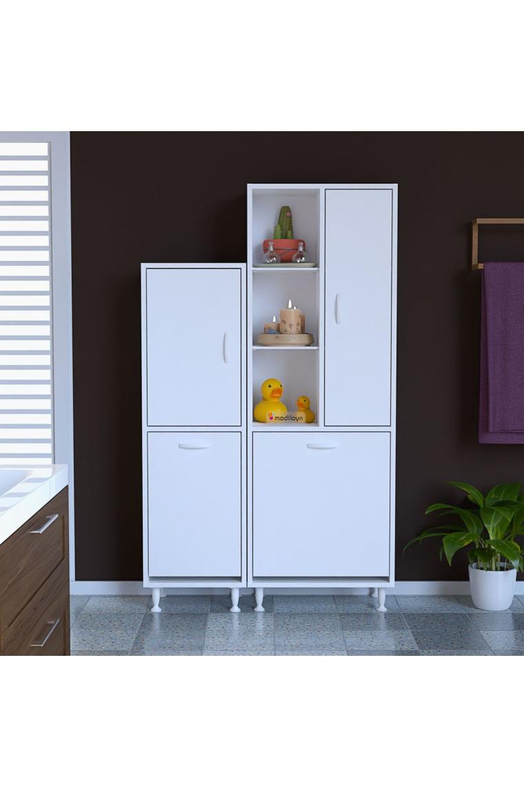 Modilayn Forbest Inci 97X165 cm 3 Kapaklı Kirli Çamaşır Dolabı Sepetli Banyo Dolabı