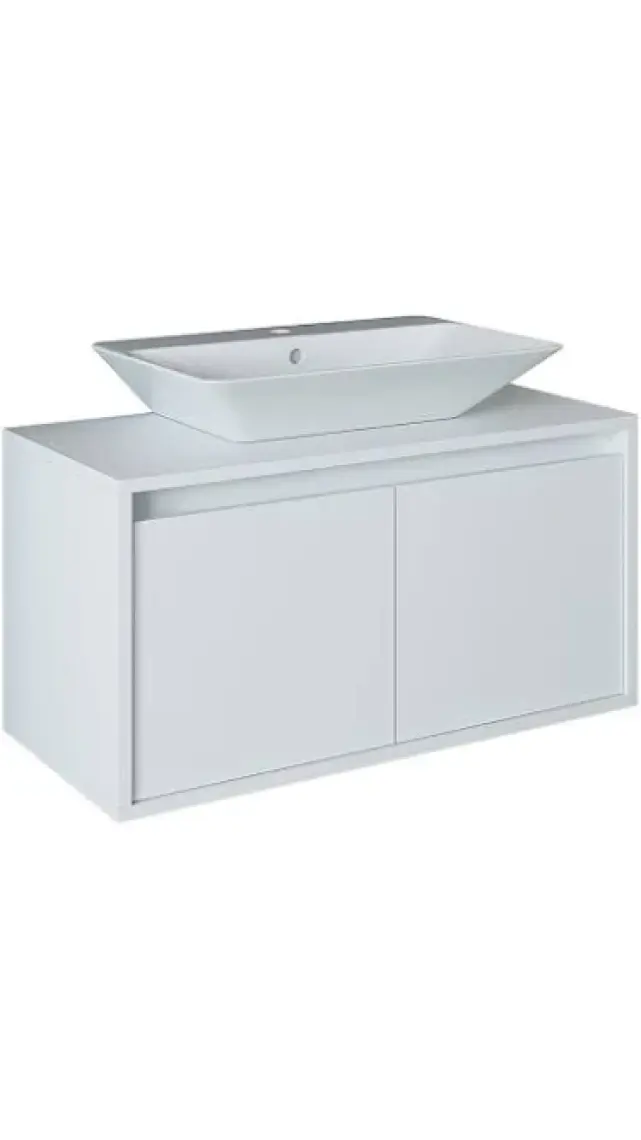 Banos Banyo Roomart Ayaksız 2 Kapaklı Lavabolu Mat Beyaz Mdf 85 Cm Banyo Dolabı