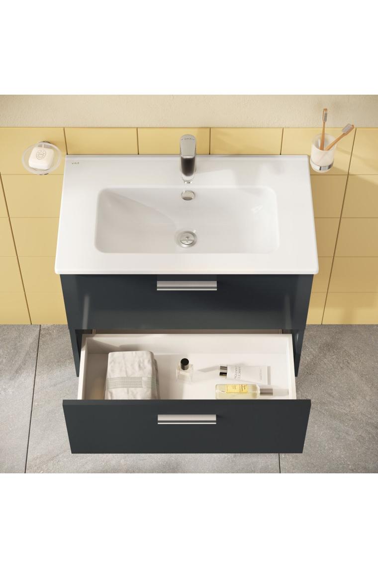 VitrA Mia 67095  Banyo Dolabı Seti Çekmeceli, 70 cm, Parlak Antrasit
