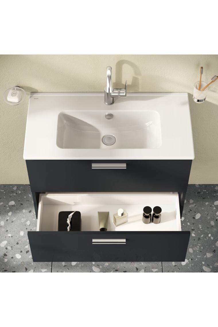 VitrA Mia 75100 Banyo Dolabı Seti Çekmeceli 80 cm Antrasit