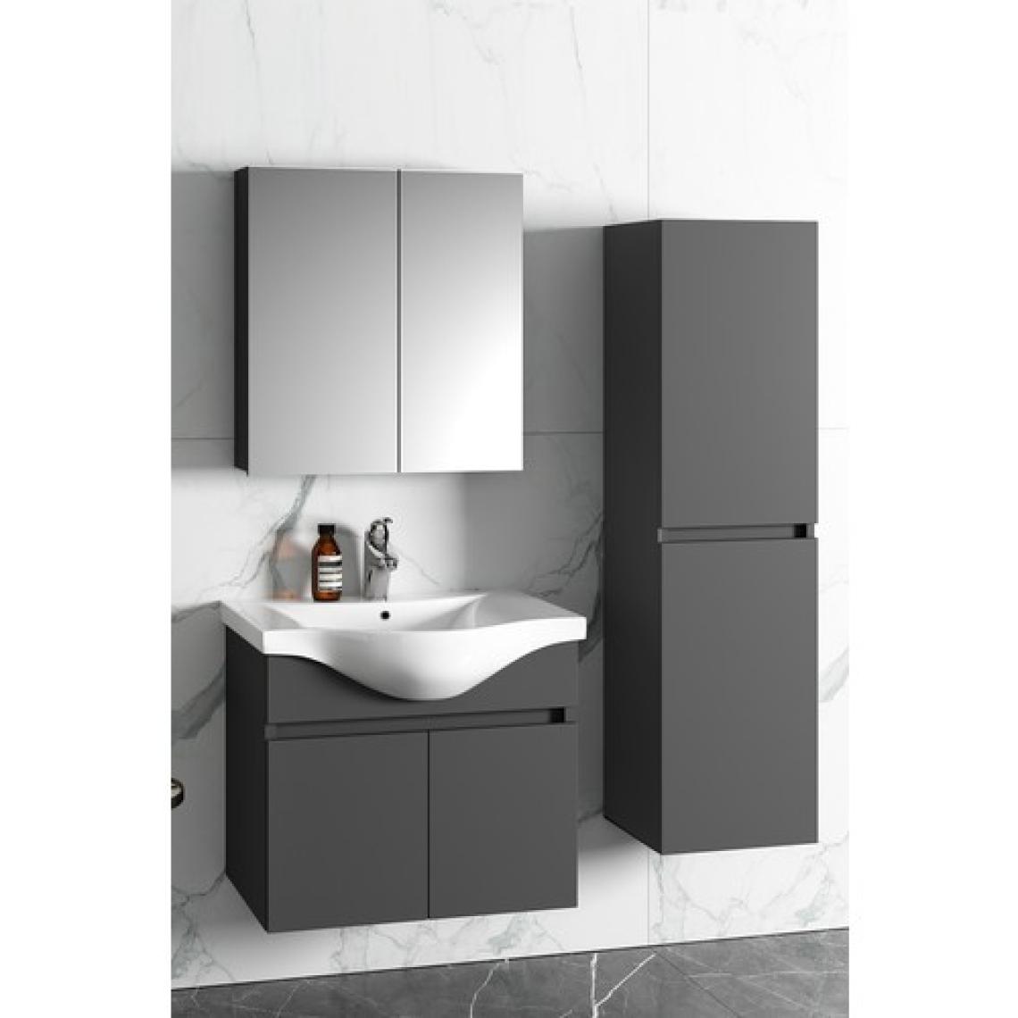 Özceden Yıldız 65+35 cm Antrasit Gri Mat Mdf Seramik Lavabolu Asma Banyo Dolabı Takımı