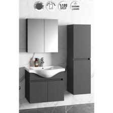 Özceden Yıldız 65+35 cm Antrasit Gri Mat Mdf Seramik Lavabolu Asma Banyo Dolabı Takımı
