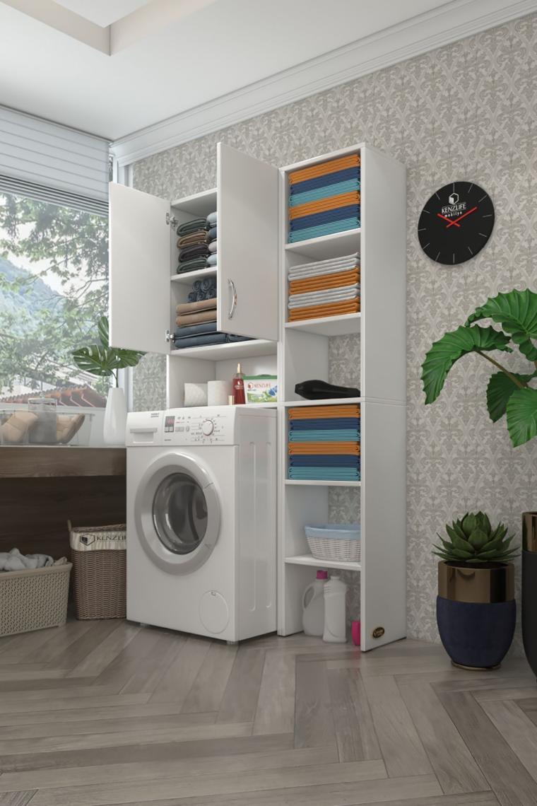 Kenzlife çamaşır makinesi dolabı sinemmaks byz 180*096*30 banyo arkalıklı + tekli duvar rafı hediyeli