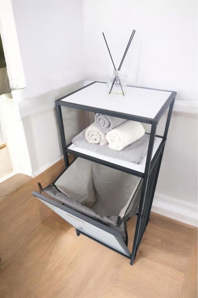 Digithome Metal Kirli Sepetli 2 Raflı Çok Amaçlı Banyo Düzenleyici Raf Organizer Siyah-Beyaz – MRS-010 C1-1-369