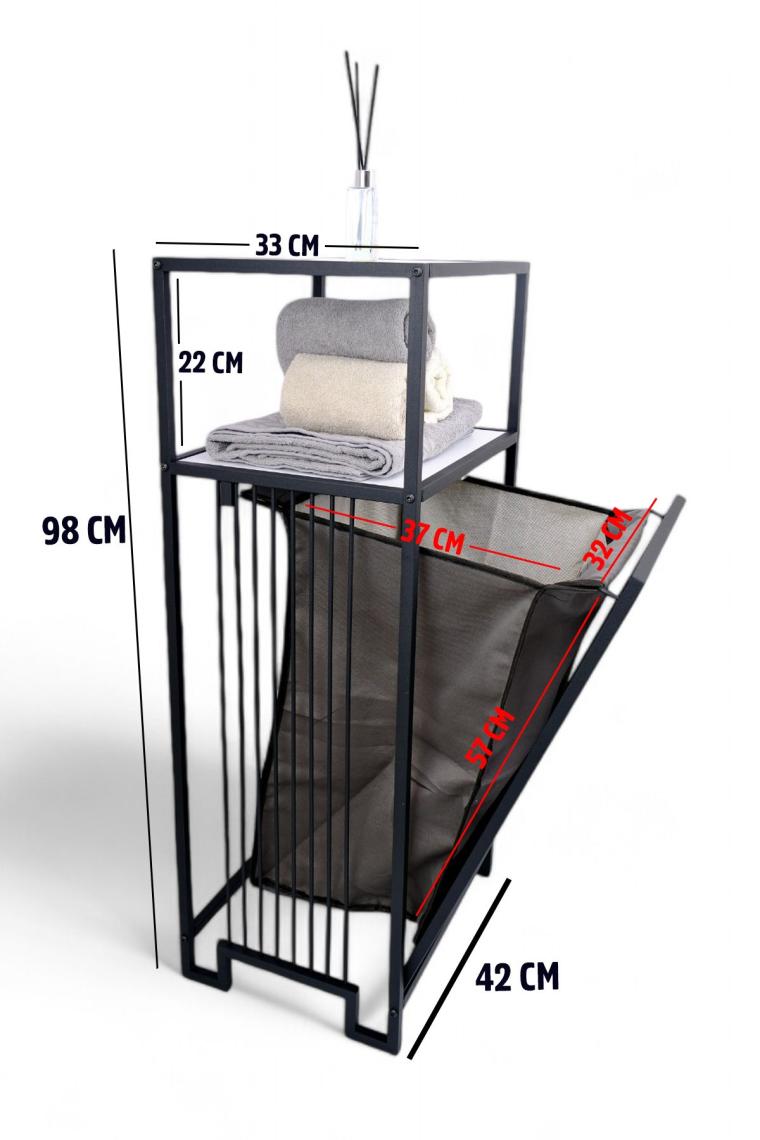 Digithome Metal Kirli Sepetli 2 Raflı Çok Amaçlı Banyo Düzenleyici Raf Organizer Siyah-Beyaz – MRS-010 C1-1-369