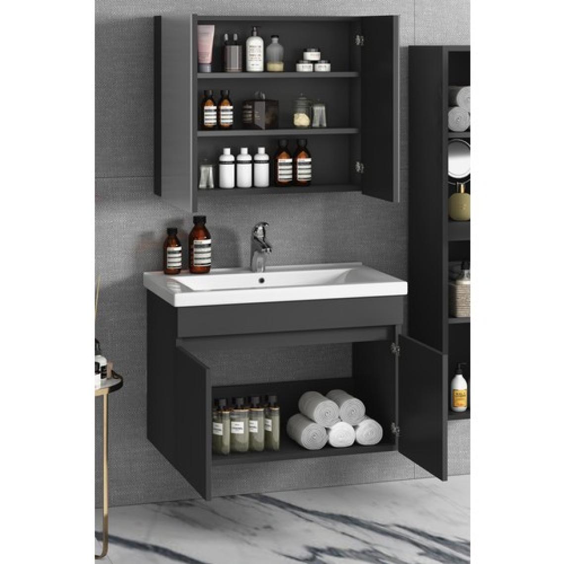 Özceden Çiğdem 80 cm Antrasit Gri Mat Mdf Seramik Lavabolu Asma Banyo Dolabı Takımı