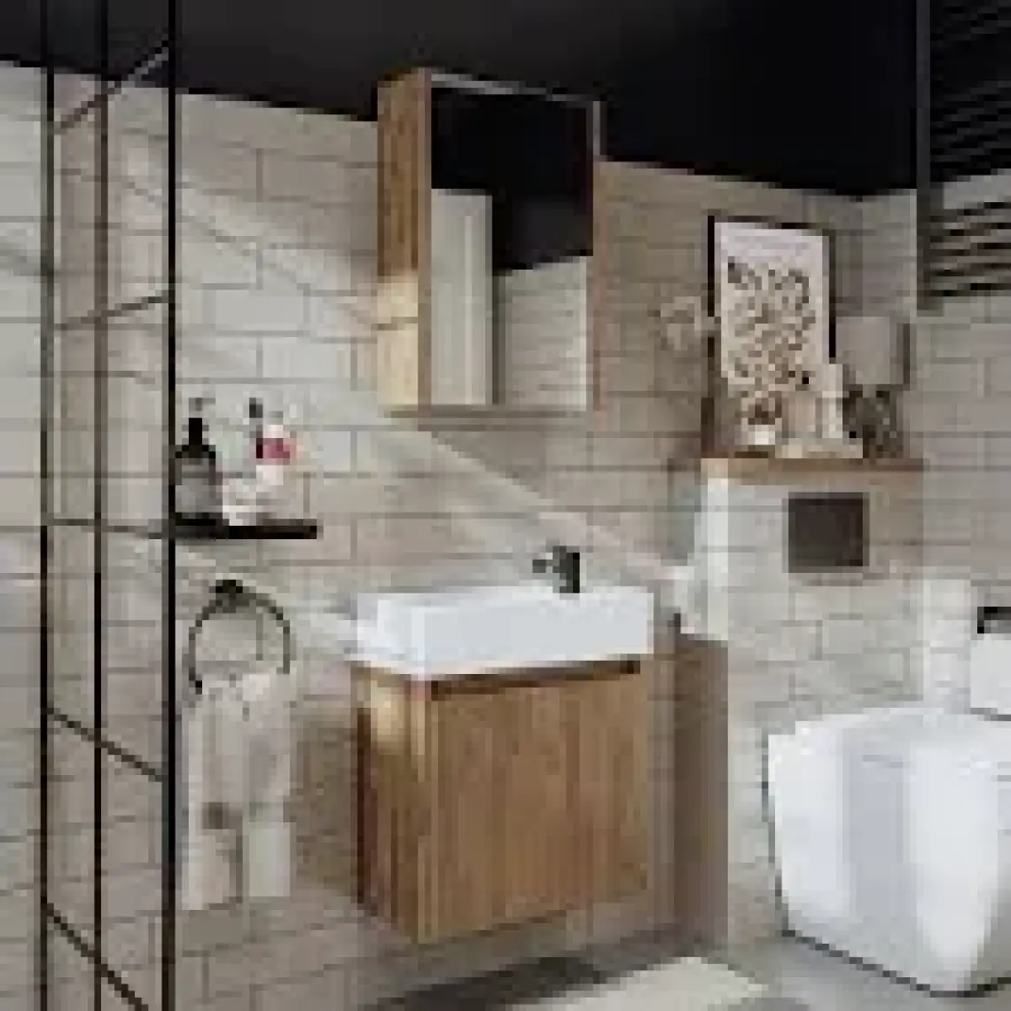 Roomart Ayaksız Tek Kapaklı Lavabolu 50 cm Banyo Dolabı ve Aynalı Üst Dolabı