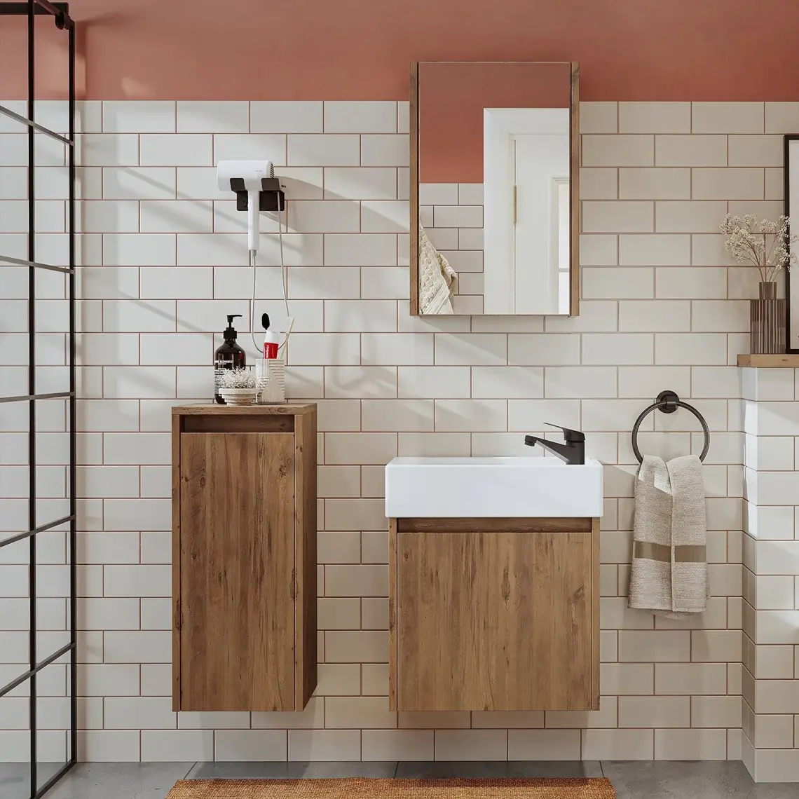 Roomart Ayaksız Tek Kapaklı Lavabolu 50 cm Banyo Dolabı ve Aynalı Üst Dolabı